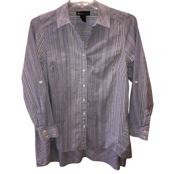 Lane Bryant Size 14 16 Blue Striped Long Sleeve Button Up Shirt Blouse Top - Picture 1 of 8